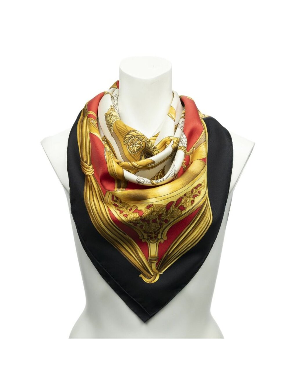 Hermes Scarf Red Black Goldtwill Silk